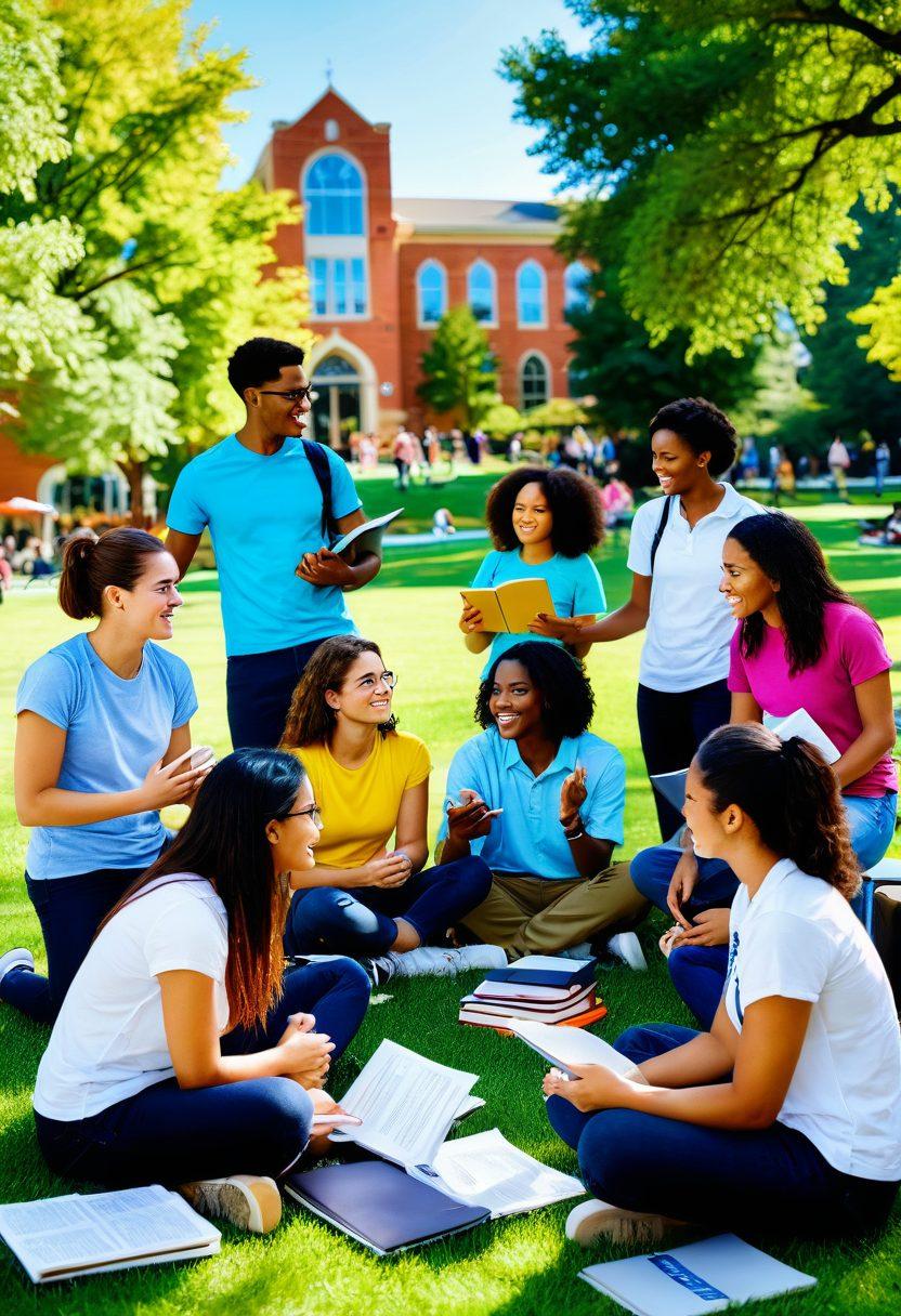 A diverse group of college students engaging in a lively discussion outdoors on a campus lawn, with books and laptops scattered around. In the background, a vibrant university building and trees create a lively atmosphere. Visual elements subtly highlighting insurance symbols and sexual health resources, like pamphlets and health symbols, integrated into the scene. Emphasize a sense of community and support among the students. bright colors. 3D. realistic style.